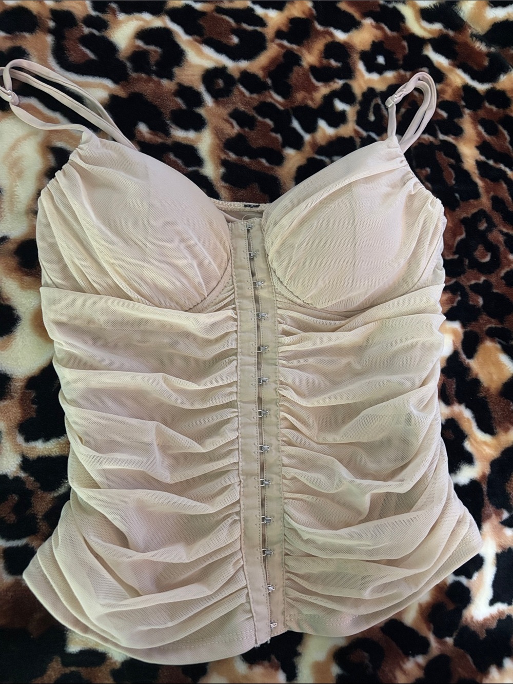 Ruched Cream Bustier Tank Top with Front Hook Closure